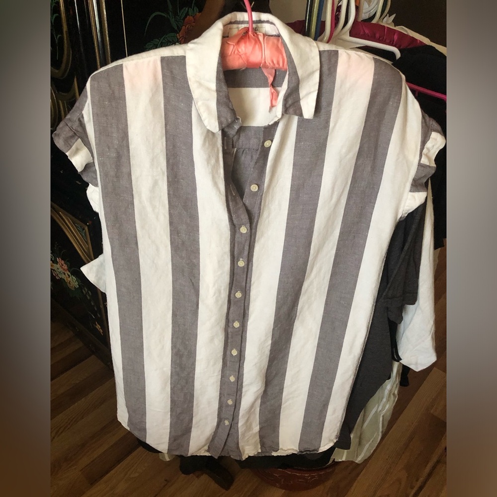 Madewell Gray and White Casual Button Down Shirt SIze XXS